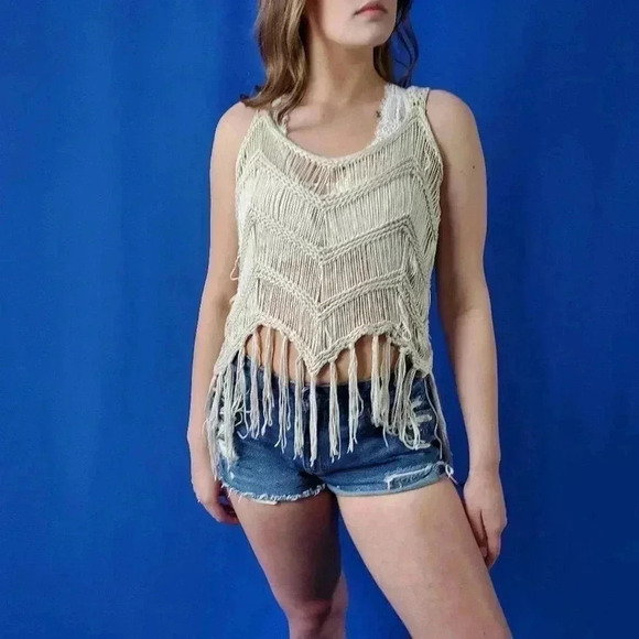 Zara Tops - Cream Crochet Tassel Cover Up - M